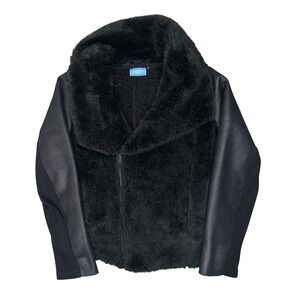 Simply Vera Wang Faux Fur Aviator Jacket Sz-L Black Old Money Mob Boss Full-Zip